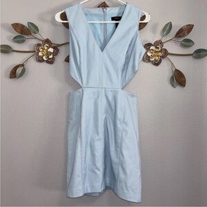 Aqua Womens  Blue Faux Leather V-Neck Side Cutout Mini Dress Size XS NWOT